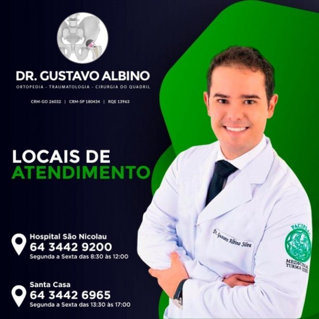 Dr. Gustavo Albino (Ortopedia), também faz parte do convênio da ACIC/CDL