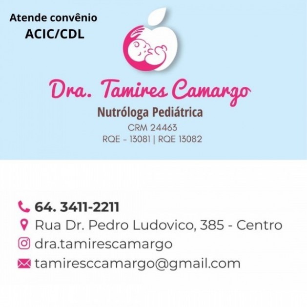 Dra. Tamires Camargo (Pediatra), também faz parte do convênio da ACIC/CDL